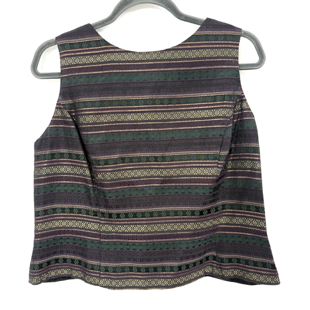VTG 90s Scott McClintock Sleeveless Brocade Fitted Top Black Purple Womens 14